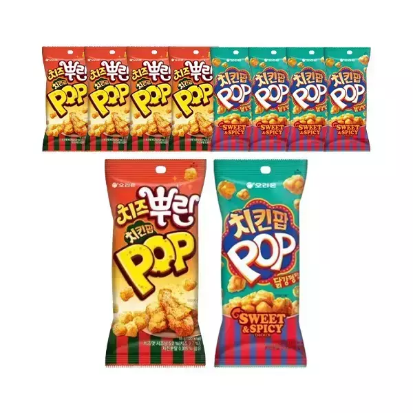 오리온 치즈뿌린 치킨팝 65g, 5개 + 치킨팝 닭강정 65g, 5개 (티멤7,540) (무료)