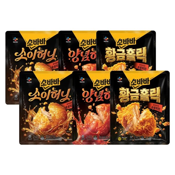 소바바 순살치킨 240g x6개 (소이허니 2개 + 양념 2개 + 황홀순살 2개) (20,370원) (무료)
