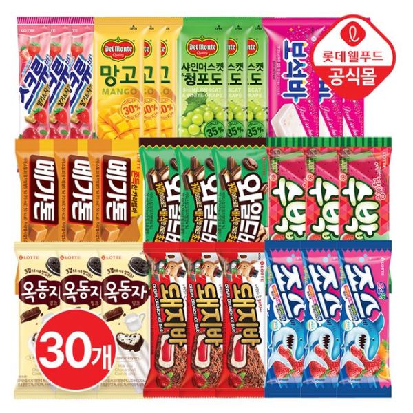 롯데 옥동자, 망고 , 스크류바, 보석바, 와일드바디 등 30개 (14,160원) (무료)