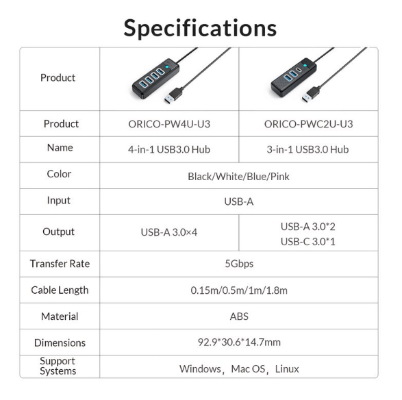 오리코 A타입 USB3.0 5Gbps 15cm 케이블 길이 USB멀티허브 (6,800원) (무료)